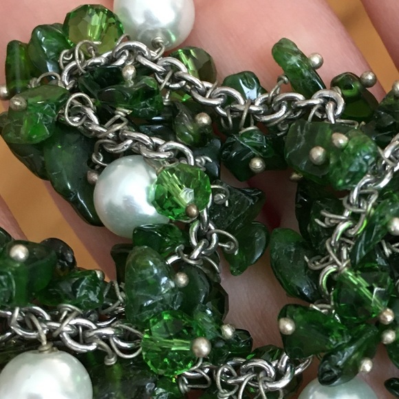 Natural chrome diopside cultured freshwater pearl stainless steel necklace - Picture 5 of 9